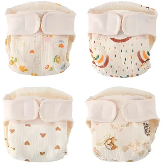 Stoffwindeln Baby Baumwolle, 4 Stück Waschbare Windeln, Windeln mit Verschiedenen Cartoon-Mustern, L Spreizhose Baby, Stoffwindeln überhose für Die Meisten Babys und Kleinkinder (5-9kg)