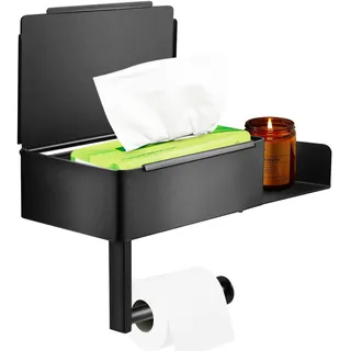 Trintion Toilettenpapierhalter 4 in 1klopapierhalter Tragfähigkeit 10 kg Edelstahl Anti-Fingerabdruck Klorollenhalter für Badezimmer Matt Schwarz Wandmontage Klorollenhalter für Küche und Badzimmer