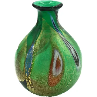 Flasche Kollektion Murano Glas Murrina Blatt Gold Made in Italy (rund, grün, Ø 7 H 7 cm)