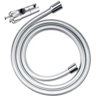 Universal Duschkopfhalterung mit Duschschlauch 1,6m, YEAUPE Verstellbar Duschkopfhalterung für Duschstange mit 2 Haken für 16–28mm, 360° drehbar Duschhalterung für Duschkopf,Chrom