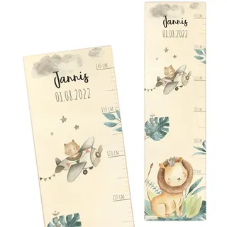 Geschenkfreude Messlatte Kinder personalsiert 80-140cm - mit Tiermotiv | Dekoration für Kinderzimmer, personalisierte Messlatte Kinder Holz, Geschenk zur Geburt, Maßband Wand