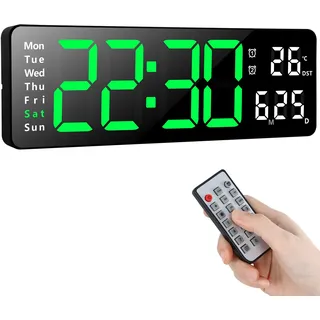 Koolertron Wanduhr Digital 13 Zoll LED Wanduhr Groß Display Digital Uhr mit Fernbedienung Countdown, Einstellbarer Helligkeit Wanduhren mit Uhrzeit/Datum/Temperatur für Wohnzimmer Küche Büro Gym