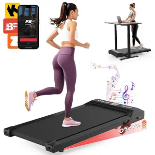 WILGOON Laufband Laufbänder 3 in 1 - Elektrisches Laufband bis 120KG (Walking Pad 1–6 km/h mit 2,5 PS bürstenlosem Motor, 100 × 39 cm Lauffläche, leise und stoßgedämpft), App, LED Display und Fernbedienung fürs Homeoffice schwarz