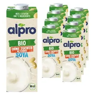 alpro Sojadrink ohne Zucker, BIO, zuckerfrei, je 1 Liter, 8 Stück
