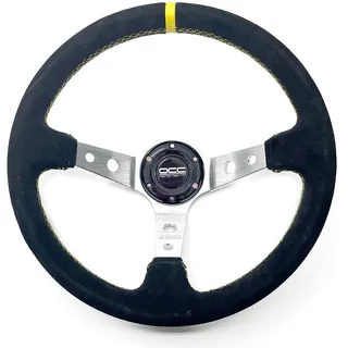 occ motor sport OFFSET LENKRAD AUTO TRACK MODELL ALCANTARA SILBERARME - 90 MM VOLLSCHÜSSELRAD - 350 MM (14 ZOLL), SCHWARZ - GELB
