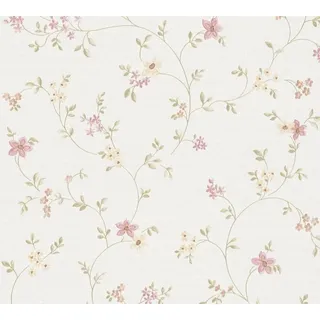 A.S. Création Vliestapete Blumenmuster 53 cm x 10 m 0 g Creme/Grün/Bunt 937701