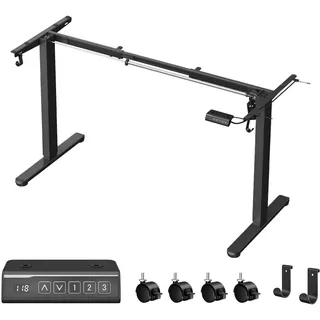 VASAGLE Höhenverstellbarer Schreibtisch elektrisch, Tischgestell mit 2 Haken - Schwarz
