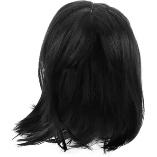 POPETPOP Kurze Echthaarperücke mit Pony Glattes Haar Natürlich Aussehende Damenperücke für Cosplay Alltag Partys und Festivals