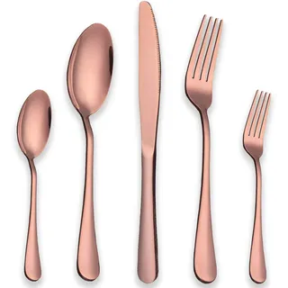 Berglander Edelstahl Besteck Set 30 Stück Mit Titan Roségold Vergoldet, Kupfer Farbe, Service für 6