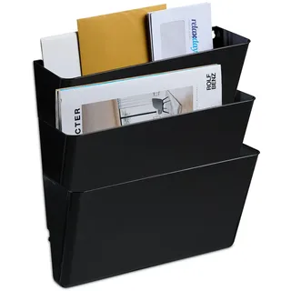 Relaxdays Zeitschriftenhalter Wand, 3er Set, A4, Kunststoff, HBT: 19x33x10,5 cm, Magazinhalter, Zeitungshalter, schwarz