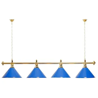 Billiard-Royal Billardlampe mit 4 Schirmen blau Goldfarbene Halterung als Hängelampe für Billardtische