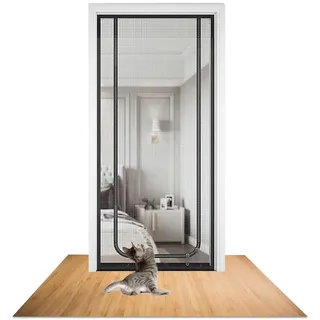 Katzengitter Balkontür, Haustiersichere Mesh Tür für Wohnzimmer, Verdickte Katzenfeste Netzgittertür, Verhindern Katzen aus Laufen, Schlafzimmer, Küche, Terrasse (90 X 200 cm)