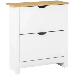 Homcom Schuhschrank Schuhregal mit Schublade für 12 Paar Schuhe Weiß+Natur