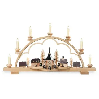 Kleinkunst aus dem Erzgebirge® Müller Schwibbogen Seiffener Dorf natur komplett elektrisch