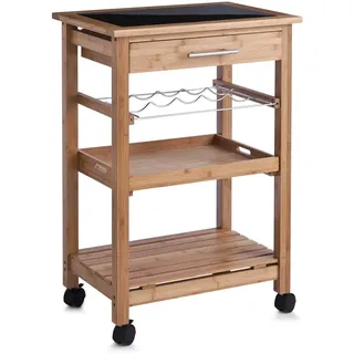 Zeller Küchenrollwagen Bambus mit Glas-Top 58 cm x 40 cm x 85 cm Natur