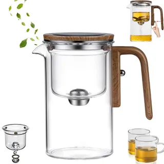 Ohphnt veitron teekanne,Quick Brew,Magic Teapot,Water Separation Glass Teapot,Water Separation Glass Teapot with Wooden Handle,Glass Teapot with Removable Loose Tea Glass Infuser