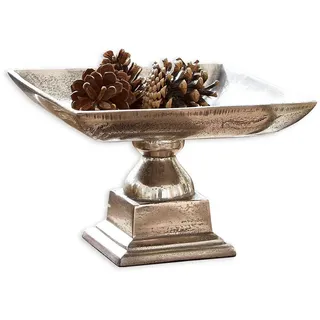 Loberon Schale Philippa, rechteckige Dekoschale auf massivem Fuß, natürliche Metallstruktur, Dekoration, Wohn-Accessoire, Aluminium, antiksilber