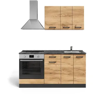 Vicco Küchenzeile R-Line 160 cm Goldkraft Eiche/Anthrazit mit Herdumbauschrank ohne Arbeitsplatte