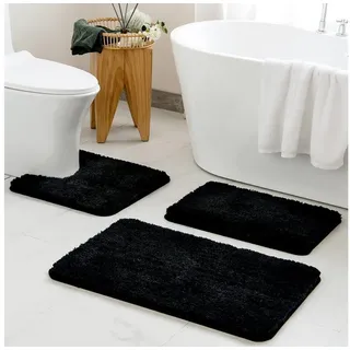 Sentidos Badematte badteppich rutschfest Eleganter Badezimmerteppich, Höhe 20 mm, Polyester, 80x150cm, badematten badläufer badgarnitur badteppiche teppich toilette schwarz 80x150cm