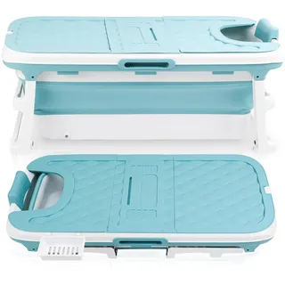Cecaylie 149x60x50cm Faltbare Badewanne Erwachsene, Tragbare Klappbare mobile Badewanne mit Abdeckung & Massagerollen, Seifenkorb, für Badezimmer und Dusche - Blau