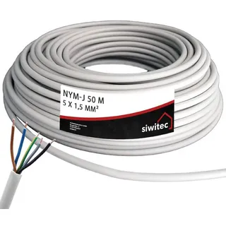 siwitec NYM-Kabel, NYM-J 5x1,5 mm2, 50 m, Stromkabel, Mantelleitung, Installationskabel, Kabelring
