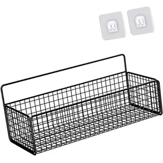 Sharplace Wandmontierte Regale, hängender Wandkorb zur Aufbewahrung, Bauernhaus-Dekor, Draht-Hängekorb für Küche, Obst, Gemüse, Snacks, Schwarzes L mit Aufkleber