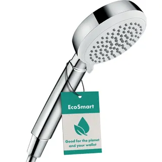 hansgrohe Crometta 100 - wassersparender Duschkopf 9 l/min (EcoSmart), Handbrause mit 4 Strahlarten, runde Duschbrause (100 mm), Sparduschkopf mit Antikalk-Funktion, Weiß/Chrom, 26827400