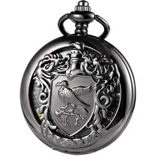 TREEWETO Unisex Taschenuhr Mechanisch Doppelter Abdeckung Vogelschild Skelett Steampunk Für Herren Damen mit Kette & Geschenk-Box, Schwarz