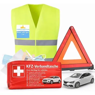 3 in 1 KFZ Set - KFZ-Verbandskasten, Warnweste, Warndreieck - Pannenset & Unfallzubehör für PKW