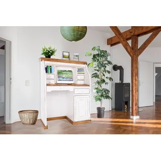 Sekretär Schreibtisch Homeoffice MEXICO weiß - Pinie Massivholz - Landhausstil Möbel