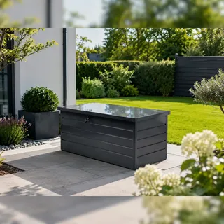 prestige home living outdoor Metall-Aufbewahrungsbox Gartentruhe 600L 165 x 70 x 63 cm Grau