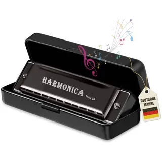 Instinktive-Oase® Chromatische Mundharmonika 10-Loch Blues Harp Silber | 10 Töne Kompakt aus Kunststoff-Harz & Edelmetall inkl. Etui | Harmonika tragbar & universal, ideal für Anfänger