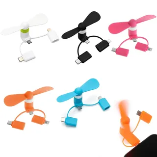 Rakiuty 5 Stücke 3 in 1 Mini-Handy-Ventilator, Handy Ventilator für i-Phone Type-C und Android Handys Mini Ventilators