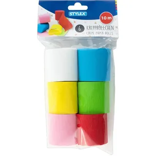 Stylex Krepppapier 14022, Kreppbänder sortiert, 5cm x 10m, 20 g/m2, 6 Rollen