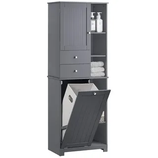SoBuy Hochschrank mit ausklappbarem Wäschesack Holz Grau BZR104-DG