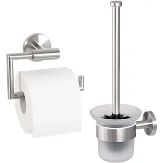 bremermann Bad-Serie Piazza - Badezimmer Zubehör-Set 2tlg. bestehend aus 1x Toilettenpapierhalter und 1x WC-Garnitur inkl. 1 Ersatzbürstenkopf, WC-Rollenhalter mit Soft-Close Funktion, aus Edelstahl