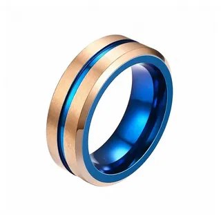 Taffstyle Fingerring Edelstahl Ring matt gebürstet mit farbigen Inlay 8mm Damen & Herren (Partnerring Ehering Trauring Hochzeitsring Freundschaftsring Ehering), sandgestrahlt Freundschaftsring Trauring Herrenring Damenring Paarring blau|goldfarben 58 (18.5)