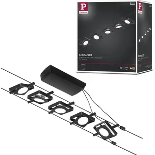 Paulmann 94424 Seil-Komplettsystem LED Seilsystem MacLED Basisset 5x250lm 5x4,5W 3000K 230/12V Schwarz matt Chrom