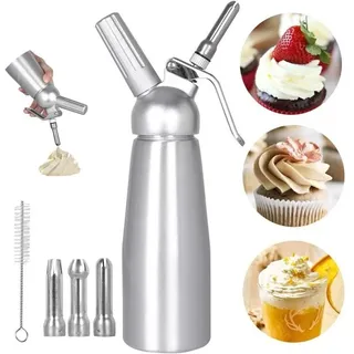 Professioneller Sahnespender (500 Ml), Küchen-sahnespender Mit 3 Edelstahl-tüllen, Aluminiumgehäuse Für Mousses Und Sahne, Gaskartusche