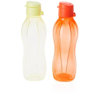 Tupperware EcoEasy Trinkflasche Durstlöscher-Duo 500 ml Hellgrün + 500 ml Orange Trinkverschluss Wasserflasche Sportflasche Ökoflasche Flasche 9219D-1, C 136, C 179 (inkl. 1x Monster-Magnet)