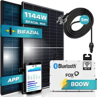 Bifazial 880W inkl. FOX ESS 800W Wechselrichter, 2x 440W Solarmodule