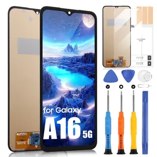 LCD Bildschirm für Samsung Galaxy A16 4G / 5G LCD Display für Galaxy A16 SM-A166B SM-A166P SM-A166E Touchscreen Digitizer Montiert mit Reparatur-Sets (Schwarz, Ohne Rahmen)
