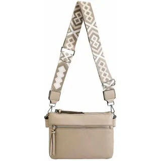 ITALYSHOP24 Schultertasche Damen Bodybag Umhängetasche Messenger Crossbody Brusttasche Crossover (Spar-Set Clutch, Tasche mit einem breitem Muster Stoffgurt/Umhängeband, Leder Optik), Handtasche Shopper Freizeit Damentasche Reise Leder Optik Brieftasche beige