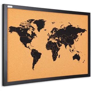 ALLboards Korktafel WELTKARTE 60 x 40 cm Schwarz