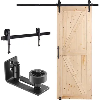 Vevor Scheunentor und Hardware-Set Schiebetürsystem, 762 x 2133,6 mm Holz-Schiebetor, sanft und leise, Scheunentor-Set mit 8-in-1-Bodenführung und Türgriff, Fichtenholz-platte,