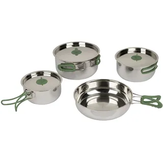 Bo-Camp Urban Outdoor 2100800 Koch Set 4teilig Camping Küche Pfanne Geschirr Stapelbar Edelstahl, ‎Einheitsgröße, Silber