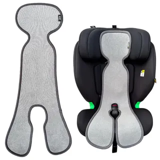 HECKBO Kinder Sitzauflage Sommer Antischwitz für Kinderwagen - Gruppe 1 - Autositz mit 3 Punkt 5 Punkt Gurt für Kinder Matte - Mädchen Jungen grau