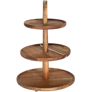 Cepewa Etagere Holz 3 Etagen | 26x35cm Akazienholz braun | Servierplatte Serviergestell Gestell Teller Naturprodukt