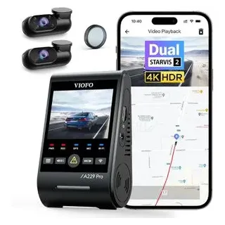 VIOFO Dashcam A229 Pro 3CH, Auto, 4K Weitwinkel-Kamera 140°, Rückfahr- und Innenkamera, WLAN und GPS