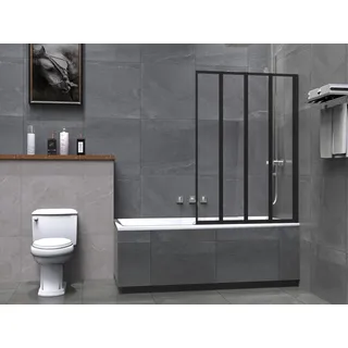 WELLTIME Badewannenaufsatz "Nassau" Duschwände B/H: 100 cm x 140 cm, beidseitig montierbar, schwarz Duschwände Badewannenfaltwand, Spritzschutzwand für Badewanne, Glas, 4 Elemente